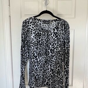 Karl Lagerfeld Black and White Animal Print Long Sleeve Top